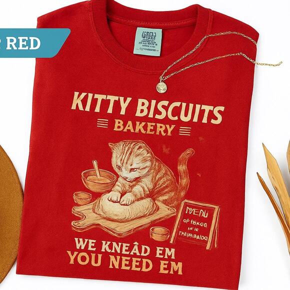 Comfort Colors® Cat Biscuit Shirt,Cute Kitty Biscuits Bakery Retro Tee, Funny - Picture 3 of 9
